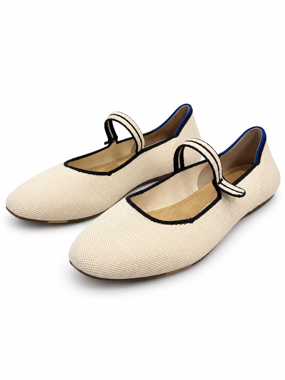 Rothy's Cream Mary Jane Flats with Black Trim
